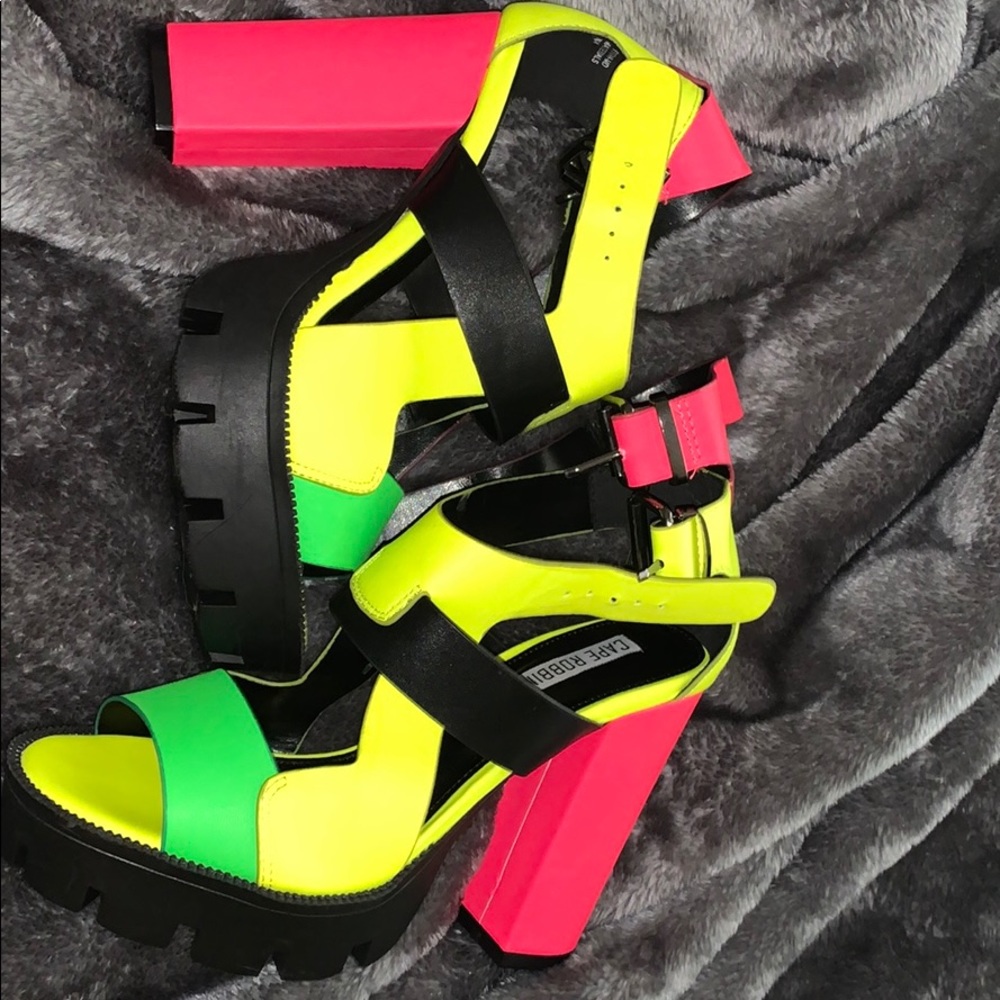 Neon platform chunky heels